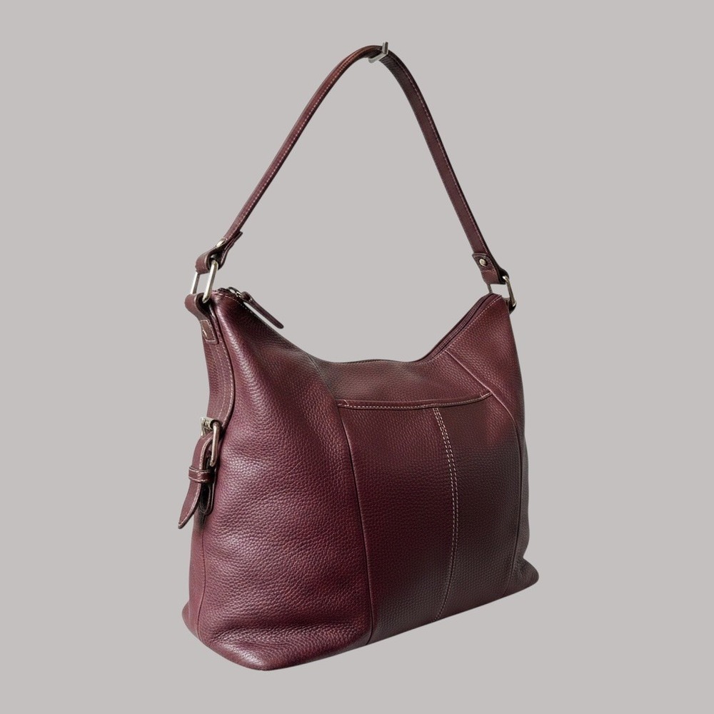 Etienne Aigner Burgundy Pebbled Leather Shoulder Bag Zip Closure Crescent Medium